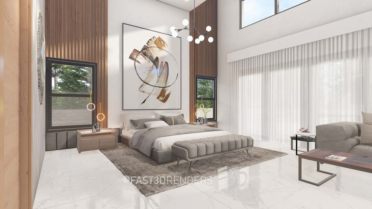 Renderizado 3D Interior de Dormitorio