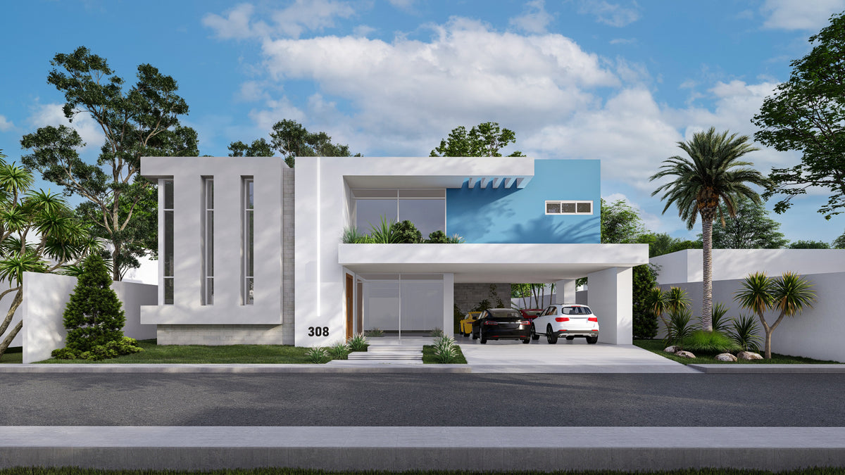Diseño 3D de Fachadas: Renders de 4 Fachadas + Patio