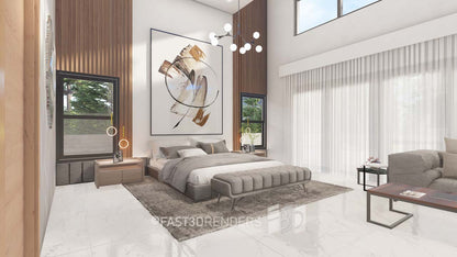 Renderizado 3D Interior de Dormitorio