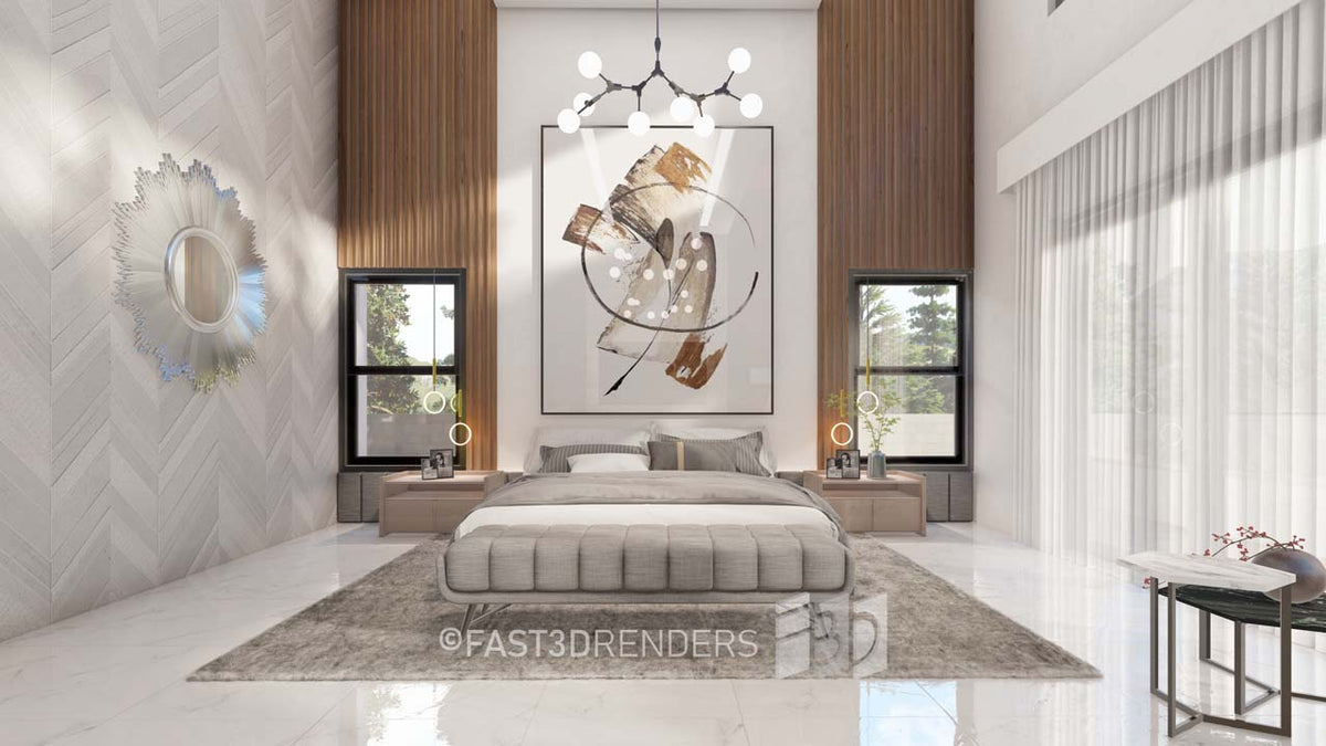 Renderizado 3D Interior de Dormitorio