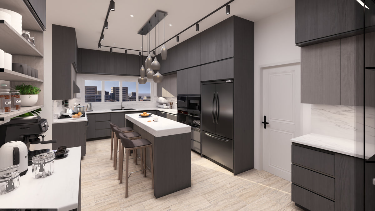 Renderizado 3D Interior de Cocina