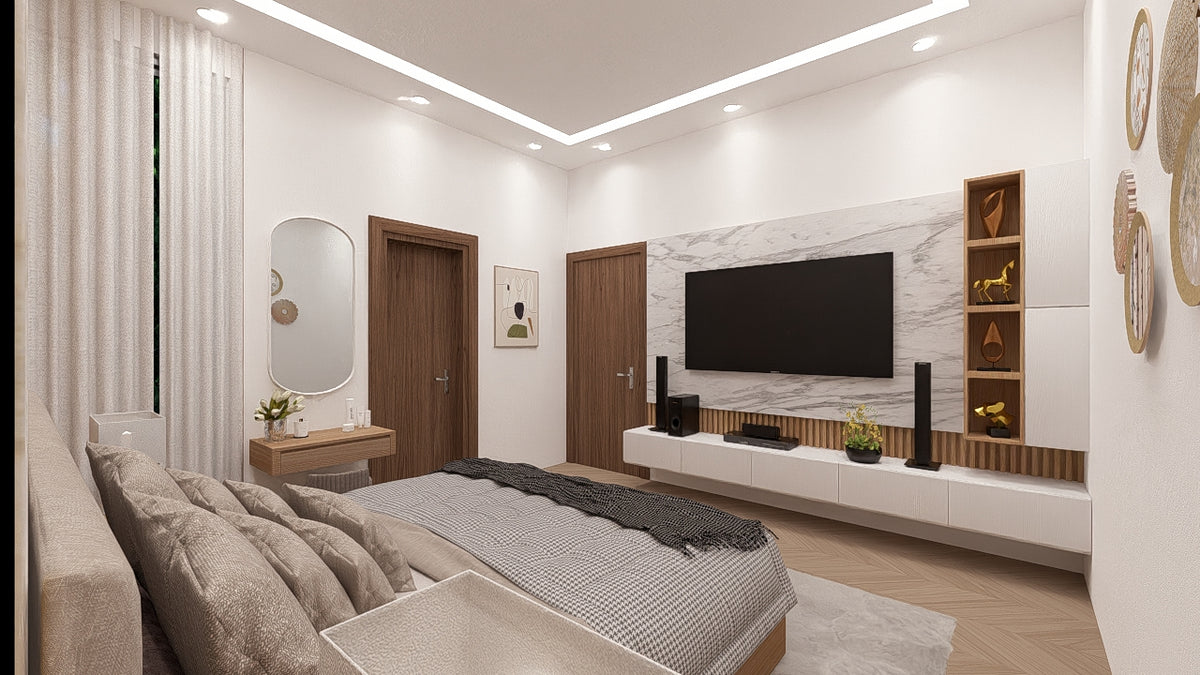 Renderizado 3D Interior de Dormitorio