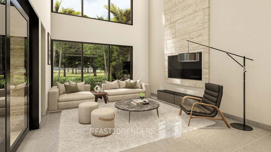 Renderizado 3D Interior de Sala